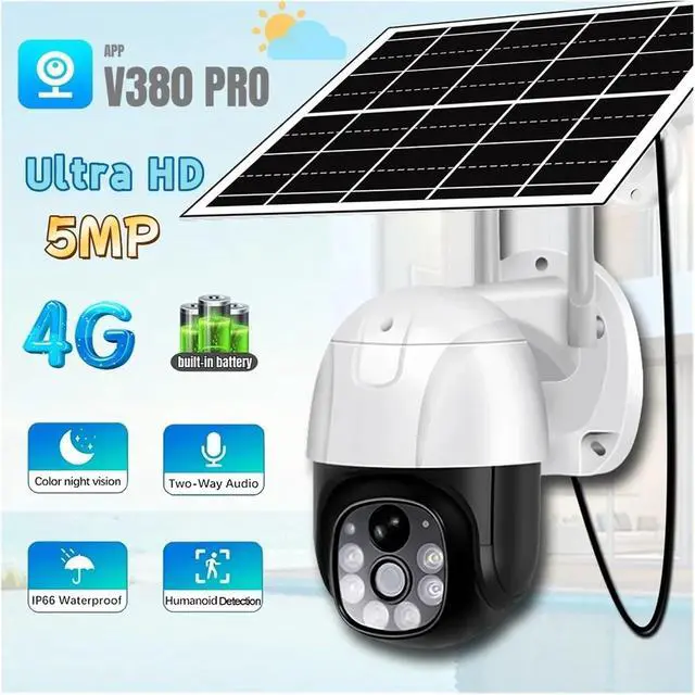 Alt view image 2 of 7 - Outdoor Solar Camera 4G SIM Card HD 5MP Monitor PTZ Battery IP Camera Color Night Vision PIR Detection Security CCTV(4G Cam No Card)