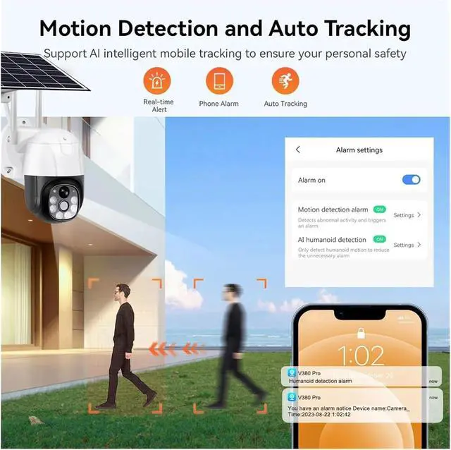 Alt view image 5 of 7 - Outdoor Solar Camera 4G SIM Card HD 5MP Monitor PTZ Battery IP Camera Color Night Vision PIR Detection Security CCTV(4G Cam No Card)