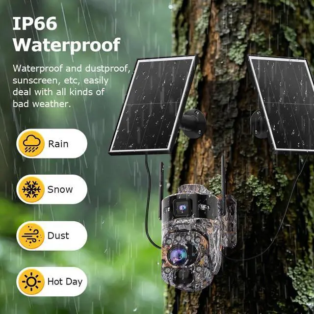 Alt view image 7 of 7 - SHIWOJIA Wireless Outdoor Solar Security Camera, 10MP 36X Optical Zoom, Camouflage Hidden Design, 4G LTE Network, AOV Low Power Standby, Full Color Night Vision, IP66 Waterproof, AI Human Detection