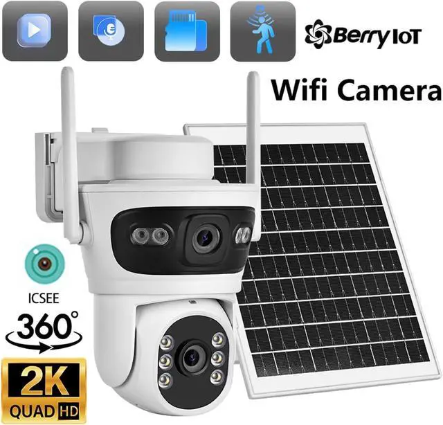 Alt view image 2 of 7 - 2K 6MP Solar WiFi Outdoor Security Camera, Dual Lens Two-Way Audio Surveillance Cam(Camera add 32G Card)