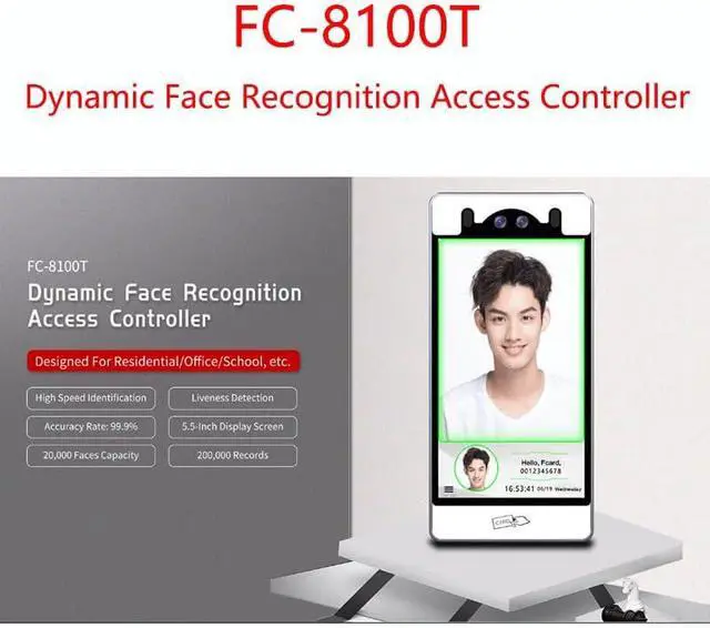 Alt view image 2 of 7 - FCARD FC-8100T 5-inch Screen, IP65 Waterproof, Dynamic Facial Recognition+IC Card Access Control AttendanceTerminal