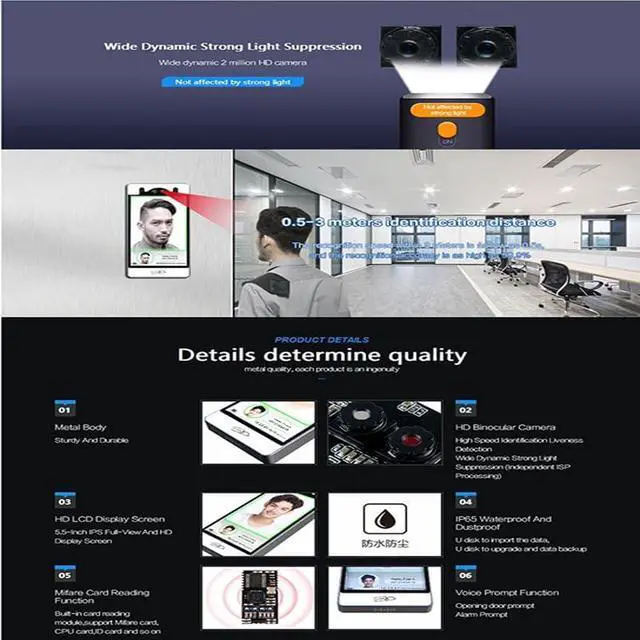 Alt view image 7 of 7 - FCARD FC-8100T 5-inch Screen, IP65 Waterproof, Dynamic Facial Recognition+IC Card Access Control AttendanceTerminal