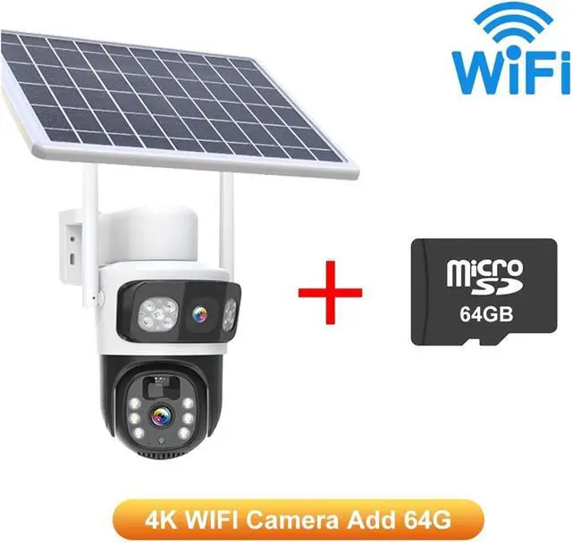 Alt view image 2 of 7 - 4K 8MP Dual Lens WiFi Solar Camera Dual Screen Battery PIR Human Detection Outdoor 4MP PTZ Security IP Camera(4K WiFi Add 64G)