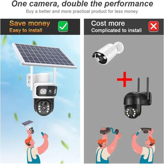 Alt view image 4 of 7 - 4K 8MP Dual Lens WiFi Solar Camera Dual Screen Battery PIR Human Detection Outdoor 4MP PTZ Security IP Camera(4K WiFi Add 64G)