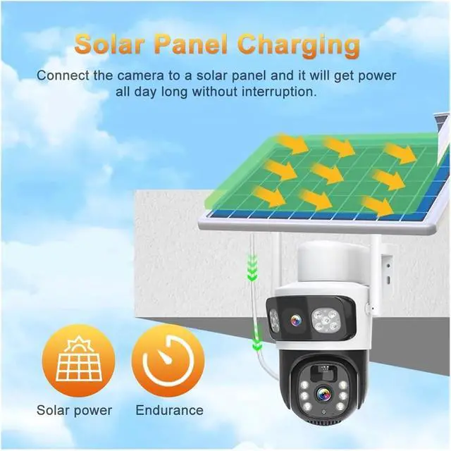Alt view image 5 of 7 - 4K 8MP Dual Lens WiFi Solar Camera Dual Screen Battery PIR Human Detection Outdoor 4MP PTZ Security IP Camera(4K WiFi Add 64G)