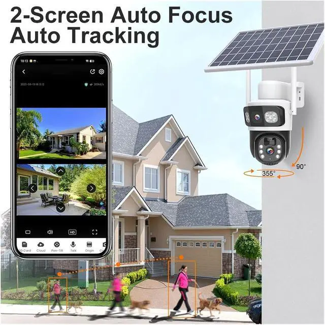 Alt view image 7 of 7 - 4K 8MP Dual Lens WiFi Solar Camera Dual Screen Battery PIR Human Detection Outdoor 4MP PTZ Security IP Camera(4K WiFi Add 64G)
