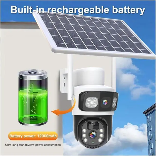 Alt view image 6 of 7 - 4K 8MP Dual Lens WiFi Solar Camera Dual Screen Battery PIR Human Detection Outdoor 4MP PTZ Security IP Camera(4K WiFi Add 64G)