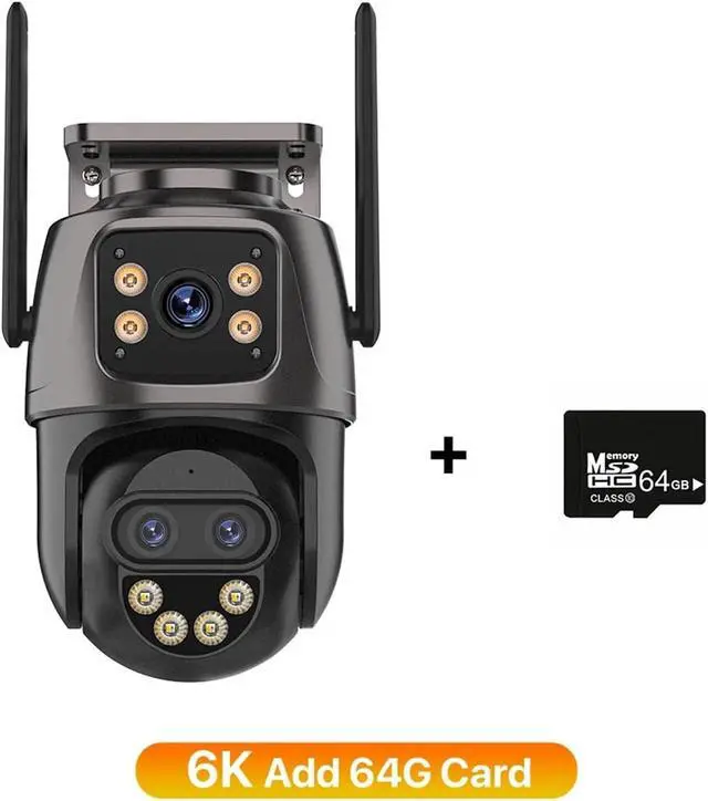 Alt view image 2 of 7 - IP Camera 6K 9MP HD WiFi Outdoor Camera 8X Zoom Three Lens Dual Screen Home Security PTZ Camera 6MP Video Surveillance ICSee(EU Plug,6K Add 64G)