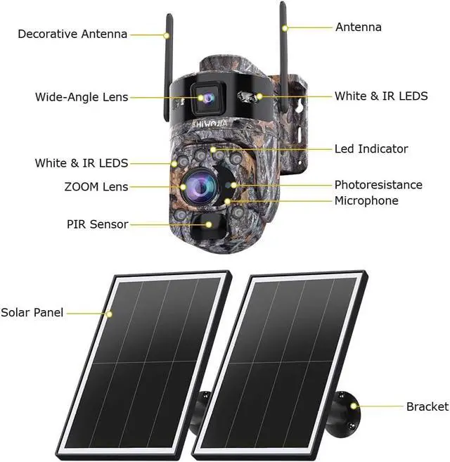 Alt view image 2 of 7 - SHIWOJIA Wireless Outdoor Solar Security Camera, 10MP 36X Optical Zoom, Camouflage Hidden Design, 4G LTE Network, AOV Low Power Standby, Full Color Night Vision, IP66 Waterproof, AI Human Detection