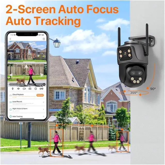 Alt view image 5 of 7 - IP Camera 6K 9MP HD WiFi Outdoor Camera 8X Zoom Three Lens Dual Screen Home Security PTZ Camera 6MP Video Surveillance ICSee(EU Plug,6K Add 64G)