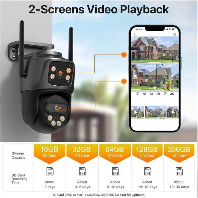 Alt view image 7 of 7 - IP Camera 6K 9MP HD WiFi Outdoor Camera 8X Zoom Three Lens Dual Screen Home Security PTZ Camera 6MP Video Surveillance ICSee(EU Plug,6K Add 64G)