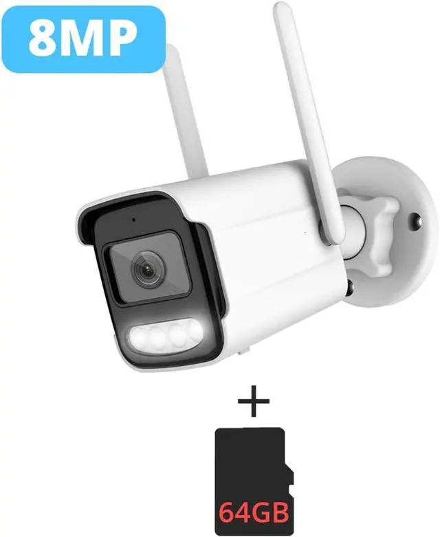 Alt view image 2 of 7 - 8MP 4K IP Camera WiFi 5MP AI Human Detect ICSee CCTV Bullet Outdoor Surveillance Security Protection Video Camera Cam(US Plug,8MP 64G TF Card)