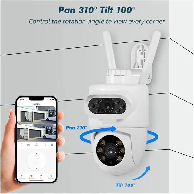Alt view image 5 of 7 - Outdoor 10MP 5K HD Dual Lens WiFi IP Camera PTZ Home Security CCTV Video Surveillance Human Detection Use Tuya(US Plug,5K Dual Lens Camera)
