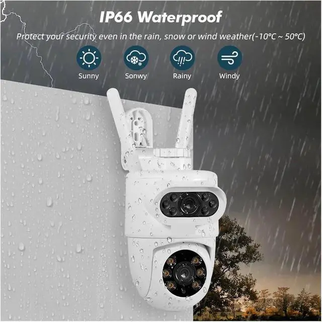 Alt view image 7 of 7 - Outdoor 10MP 5K HD Dual Lens WiFi IP Camera PTZ Home Security CCTV Video Surveillance Human Detection Use Tuya(US Plug,5K Dual Lens Camera)
