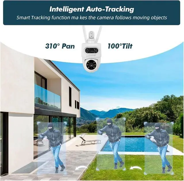 Alt view image 6 of 7 - Outdoor 10MP 5K HD Dual Lens WiFi IP Camera PTZ Home Security CCTV Video Surveillance Human Detection Use Tuya(US Plug,5K Dual Lens Camera)