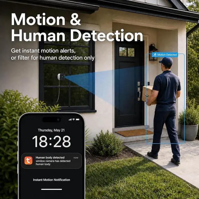 Alt view image 3 of 7 - Surveillance Camera 4MP 2K Thru-Glass Security Camera with Full-Color Night Vision & Dual-Band WiFi Installation for Indoor Use