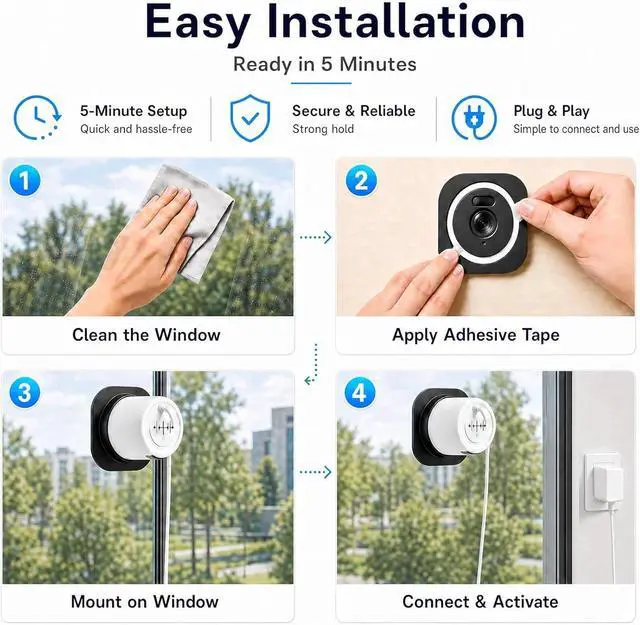 Alt view image 6 of 7 - Surveillance Camera 4MP 2K Thru-Glass Security Camera with Full-Color Night Vision & Dual-Band WiFi Installation for Indoor Use