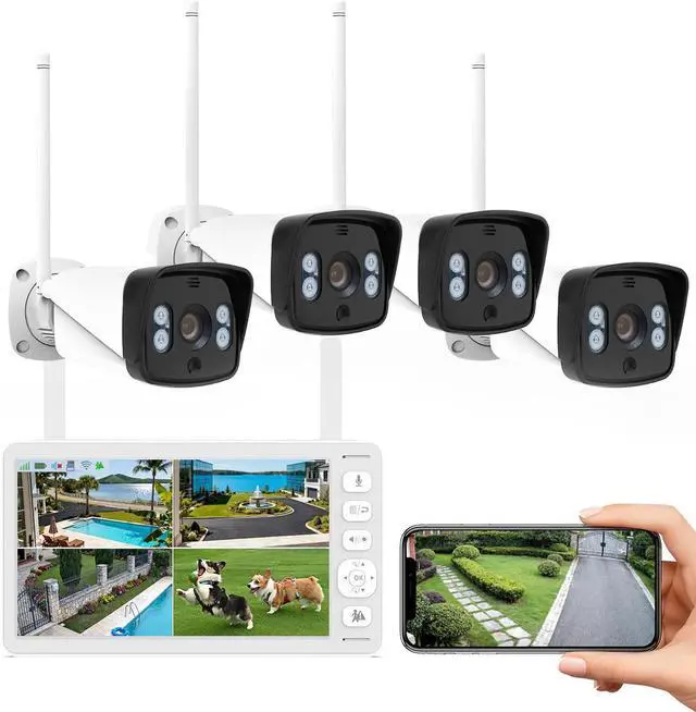 Main image of Wireless Security Camera System with Monitor, 4 Cam NVR for Home Outdoor
