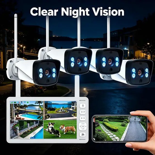 Alt view image 2 of 7 - Wireless Security Camera System with Monitor, 4 Cam NVR for Home Outdoor