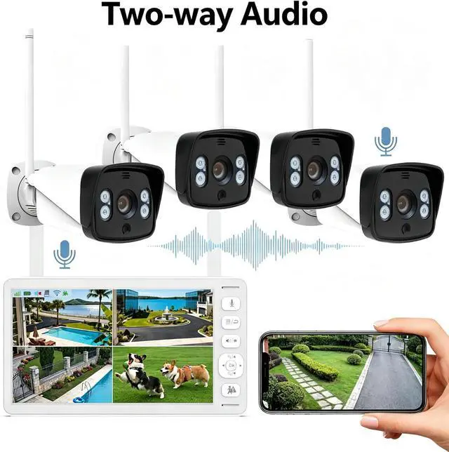 Alt view image 3 of 7 - Wireless Security Camera System with Monitor, 4 Cam NVR for Home Outdoor