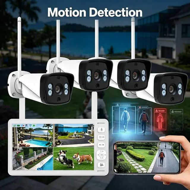 Alt view image 4 of 7 - Wireless Security Camera System with Monitor, 4 Cam NVR for Home Outdoor