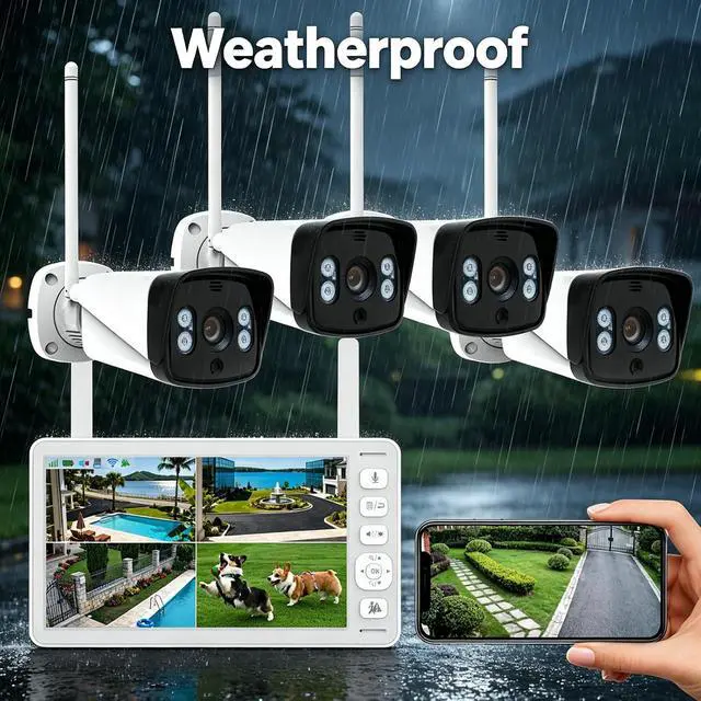Alt view image 5 of 7 - Wireless Security Camera System with Monitor, 4 Cam NVR for Home Outdoor
