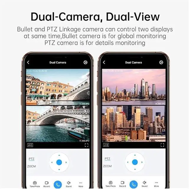 Alt view image 2 of 6 - 5MP IP WiFi Outdoor Camera PTZ Dual Lens Dual Screen 8X Digital Zoom Auto Tracking IP66 Waterproof Security P2P Camera(AU Plug)
