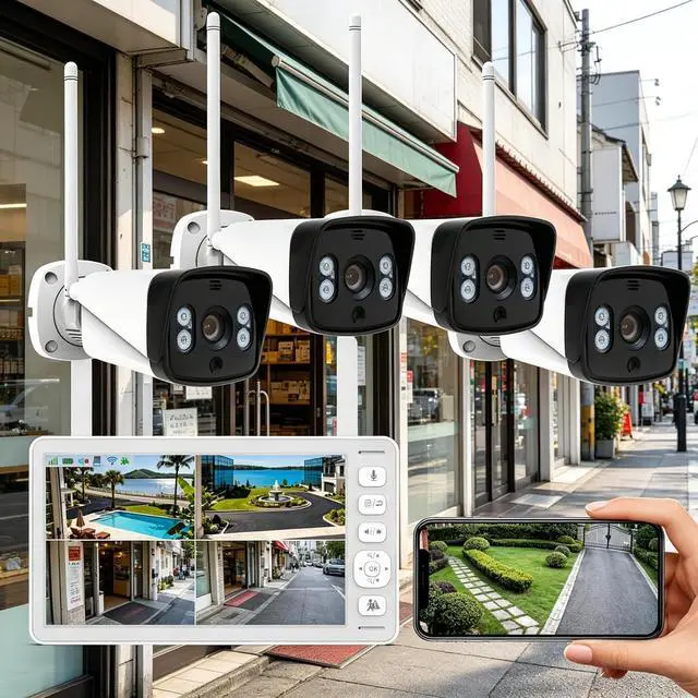 Alt view image 7 of 7 - Wireless Security Camera System with Monitor, 4 Cam NVR for Home Outdoor