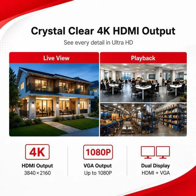 Alt view image 3 of 7 - DS-7308HUHI-F4/N 8 Channel Hybrid DVR Recorder, Supports TVI/AHD/CVI/CVBS/IP Security Cameras, Up to 10 Channels, 4 SATA Bays (24TB Max), 4K HDMI Output, Dual Gigabit LAN, H.264+,No Hard Drive
