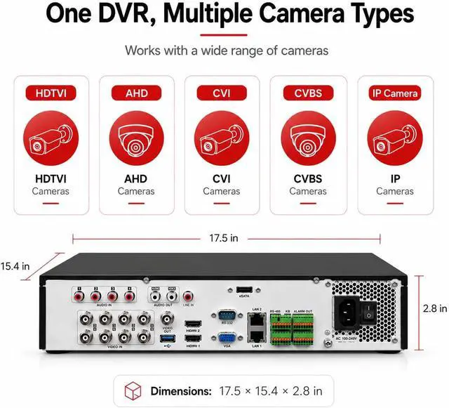 Alt view image 7 of 7 - DS-7308HUHI-F4/N 8 Channel Hybrid DVR Recorder, Supports TVI/AHD/CVI/CVBS/IP Security Cameras, Up to 10 Channels, 4 SATA Bays (24TB Max), 4K HDMI Output, Dual Gigabit LAN, H.264+,No Hard Drive