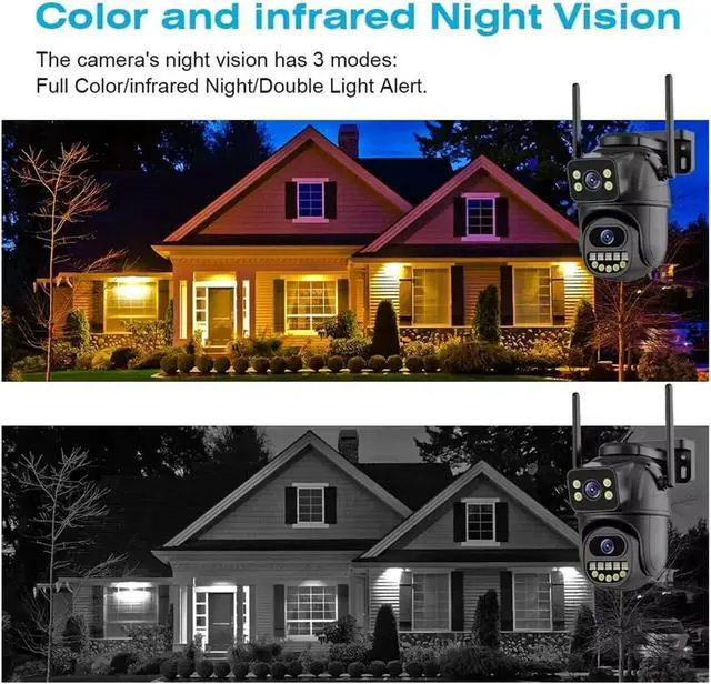 Alt view image 7 of 7 - 4K 8MP WiFi Surveillance Camera,AI Human Detect, Dual Lens, 4X Digital Zoom, Outdoor Security PTZ IP Cameras(UK Plug,8MP NO SD Card)