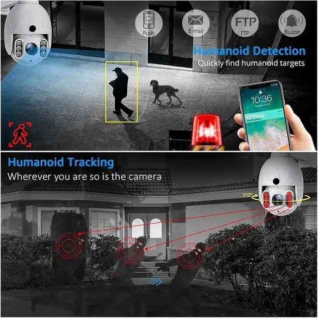 Alt view image 4 of 6 - 4K 8MP WiFi Surveillance Camera Outdoor 5X Optical Zoom Humanoid Tracking Speed Dome PTZ Camera Color Night IP Camera(AU Plug_4K 8MP X 64G Card)