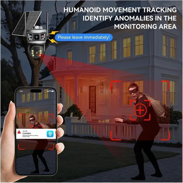 Alt view image 6 of 7 - 6MP UHD V380pro APP 10X Solar Power 4G for Dome Camera AI Humanoid Detection Home Security CCTV Monitor(No Card)