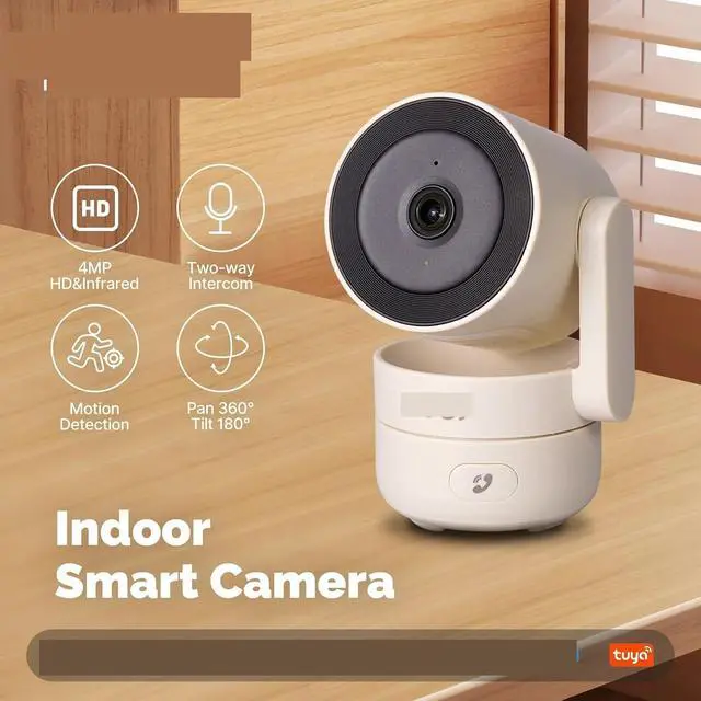 Alt view image 2 of 7 - Tuya WiFi Indoor Pan/Tilt Smart Security Camera 4MP HD Infrared Night Vision Motion Sound Detection Monitor Panoramic Patrol(Smart Camera 32G)