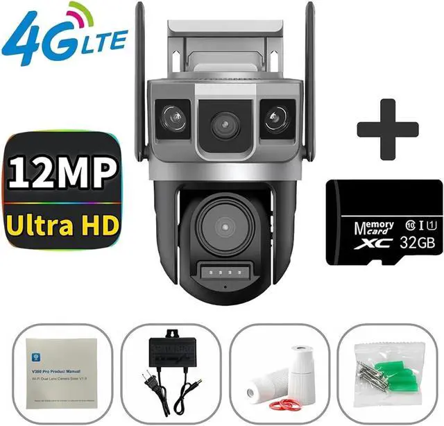Alt view image 2 of 7 - 12MP 4G SIM Card Camera Outdoor 2 Lens 3 Frame PTZ CCTV Auto Tracking 6K HD Night Vision Security PIR Human Detection IP Camera(EU Plug_4G CCTV 32 Card)