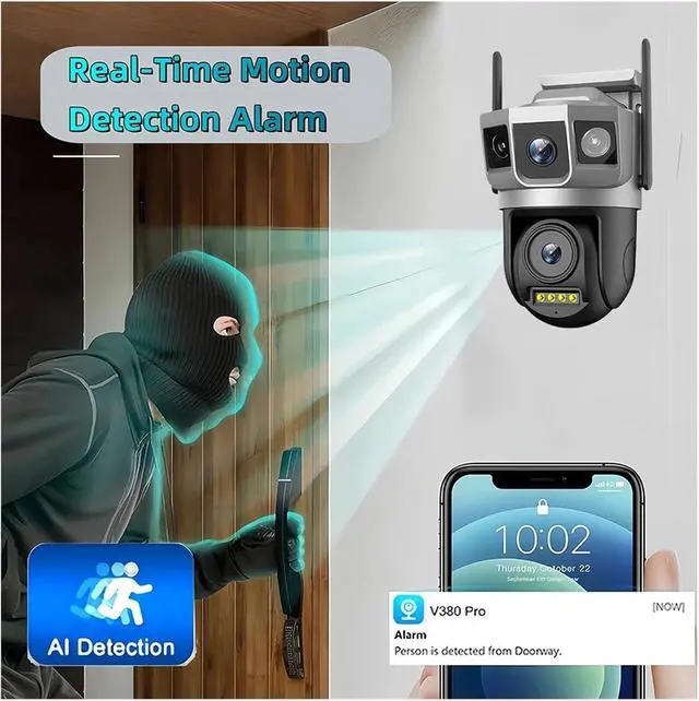 Alt view image 6 of 7 - 12MP 4G SIM Card Camera Outdoor 2 Lens 3 Frame PTZ CCTV Auto Tracking 6K HD Night Vision Security PIR Human Detection IP Camera(EU Plug_4G CCTV 32 Card)