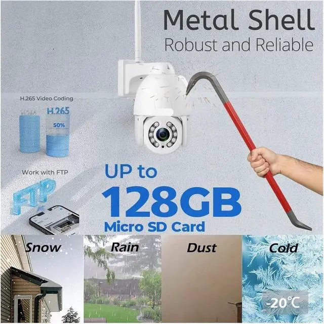 Alt view image 4 of 5 - 5MP 5X 10X Optical Zoom PTZ IP Camera Outdoor Auto Tracking Speed Dome 2.4/5G WiFi Security Camera Color Night Security Cameras(10X Zoom,EU Plug_5MP X 128G Card)