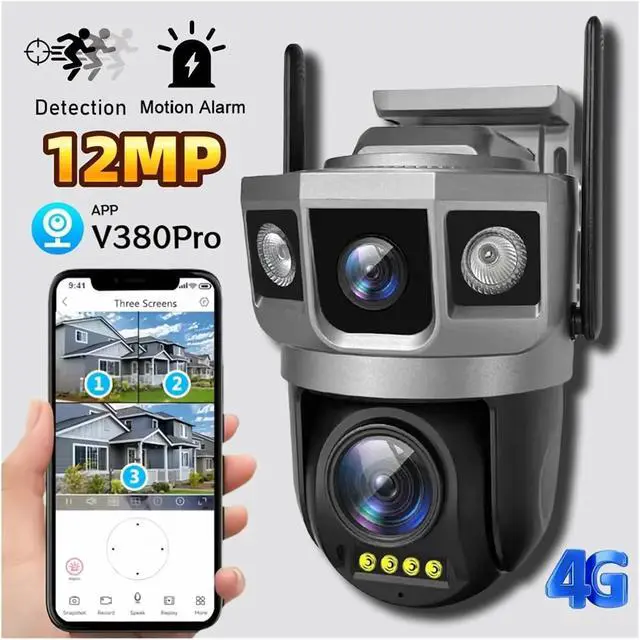 Alt view image 3 of 7 - 12MP 4G SIM Card Camera Outdoor 2 Lens 3 Frame PTZ CCTV Auto Tracking 6K HD Night Vision Security PIR Human Detection IP Camera(EU Plug_4G CCTV 32 Card)