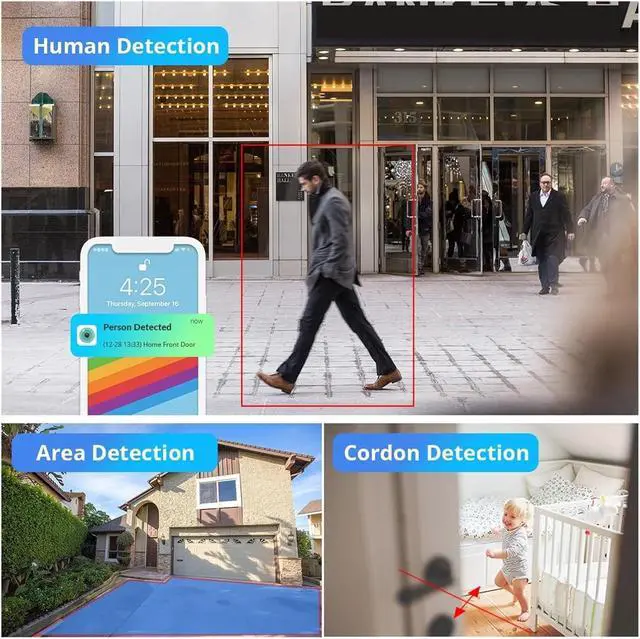 Alt view image 5 of 7 - 8MP 4K IP Camera WiFi 5MP AI Human Detect ICSee CCTV Bullet Outdoor Surveillance Security Protection Video Camera Cam(US Plug,8MP 64G TF Card)