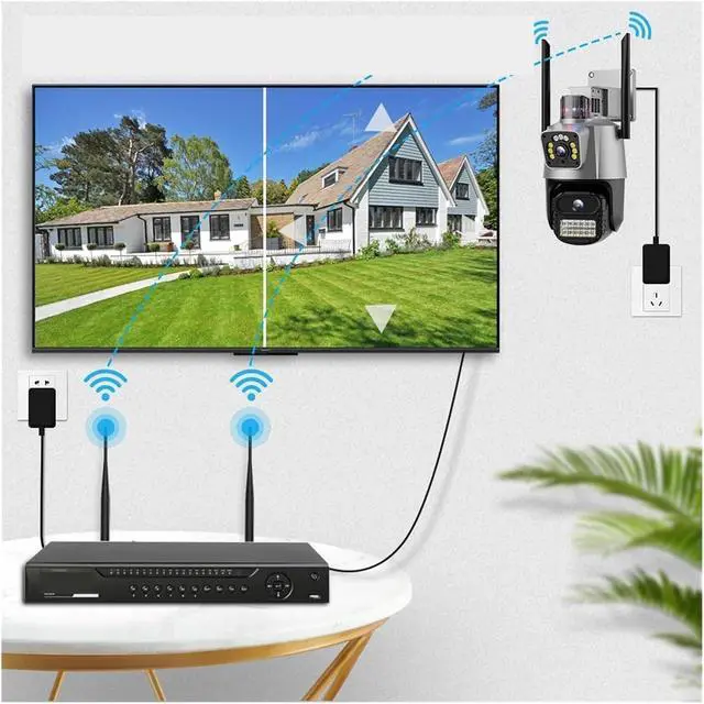 Alt view image 5 of 6 - WiFi PTZ Camera 4K 8MP HD Dual-Lens Dual Screen Camera AI Auto Tracking 4MP Video Surveillance Police Light Alarm ICSee(EU Plug)