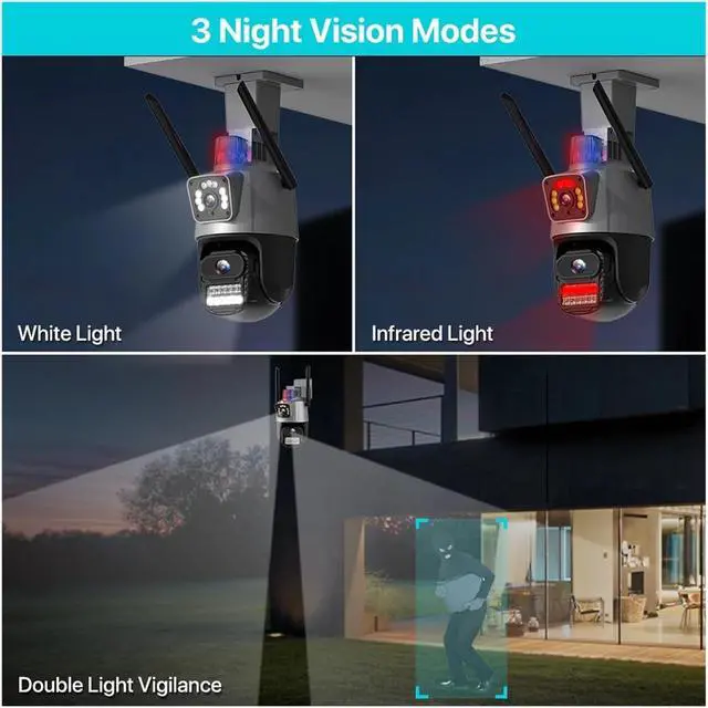 Alt view image 6 of 6 - WiFi PTZ Camera 4K 8MP HD Dual-Lens Dual Screen Camera AI Auto Tracking 4MP Video Surveillance Police Light Alarm ICSee(EU Plug)