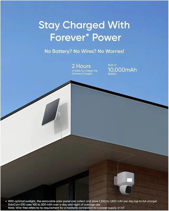Alt view image 6 of 6 - E30 Solar Powered 360° Pan AI Tracking 2K Clarity Security Cameras Wireless Outdoor Camera