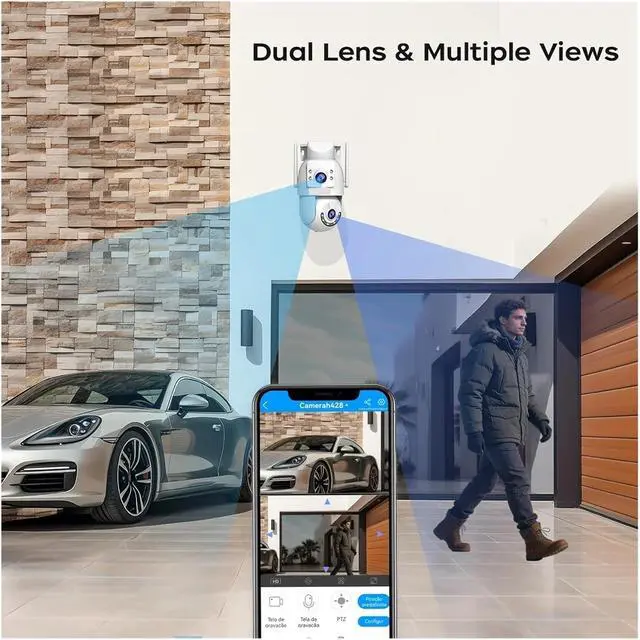 Alt view image 4 of 6 - 4K 6MP WiFi Surveillance Camera Outdoor Security Dual Lens Dual Screen AI Tracking PTZ IP Camera CCTV Video Surveillance(US Plug,1080P)