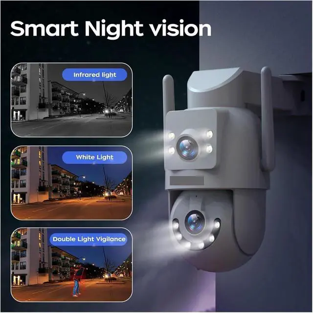 Alt view image 6 of 6 - 4K 6MP WiFi Surveillance Camera Outdoor Security Dual Lens Dual Screen AI Tracking PTZ IP Camera CCTV Video Surveillance(US Plug,1080P)