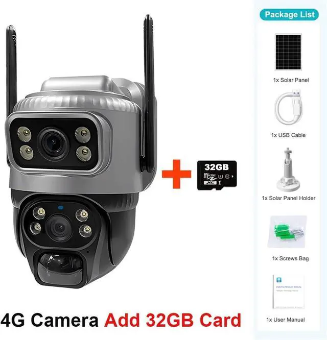 Alt view image 2 of 7 - V380 Dual Lens 4G Camera Solar PIR Human Detection Night Vision Waterproof Security Video IP Camara 8MP 4K Battery CCTV Monitor(4G Cam 32GB Card)