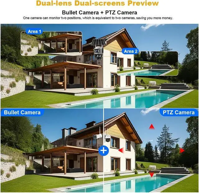 Alt view image 4 of 7 - V380 Dual Lens 4G Camera Solar PIR Human Detection Night Vision Waterproof Security Video IP Camara 8MP 4K Battery CCTV Monitor(4G Cam 32GB Card)