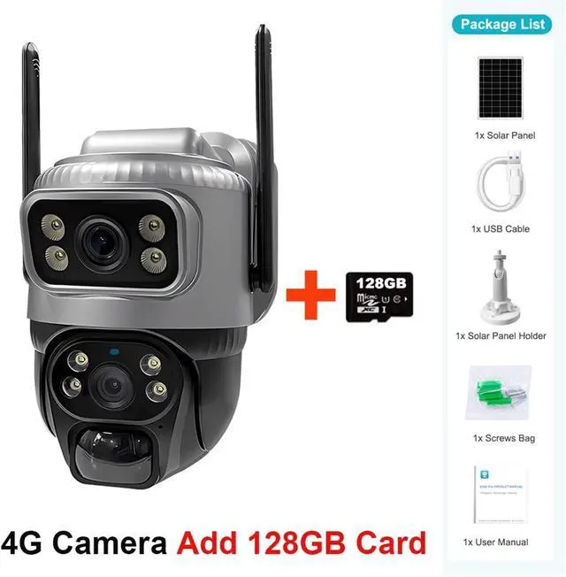 Alt view image 2 of 7 - V380 Dual Lens 4G Camera Solar PIR Human Detection Night Vision Waterproof Security Video IP Camara 8MP 4K Battery CCTV Monitor(4G Cam 128GB Card)