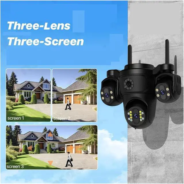 Alt view image 2 of 6 - Three Screen Three Lens HD WiFi IP Camera Dual Lens Camera Auto Tracking IP66 Waterproof CCTV Video Security Cam ICsee(AU Plug)