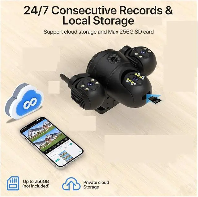 Alt view image 4 of 6 - Three Screen Three Lens HD WiFi IP Camera Dual Lens Camera Auto Tracking IP66 Waterproof CCTV Video Security Cam ICsee(AU Plug)