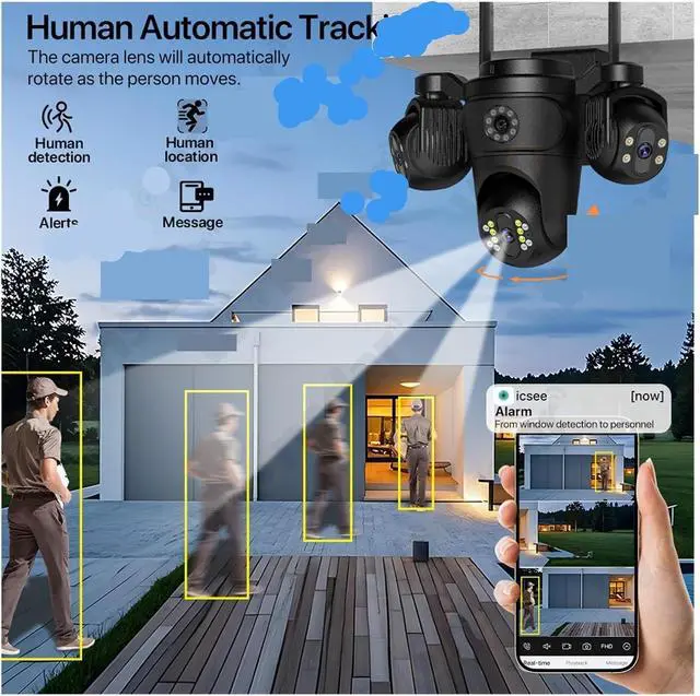 Alt view image 3 of 6 - Three Screen Three Lens HD WiFi IP Camera Dual Lens Camera Auto Tracking IP66 Waterproof CCTV Video Security Cam ICsee(AU Plug)